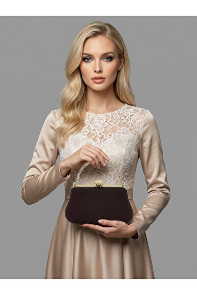 Biçanta Καφέ Ζ.Α.Ρ.Α. Σατέν κρυστάλλινη πέτρα με κεντημένη αλυσίδα Γυναικεία ...