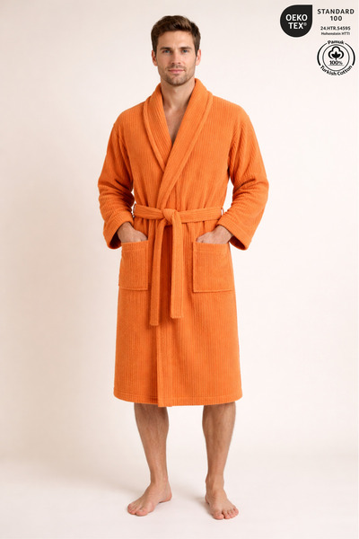 Ellaline روب حمام رجالي مخطط 100% قطن معتمد من شالياكا قطعة واحدة، روب حمام /...