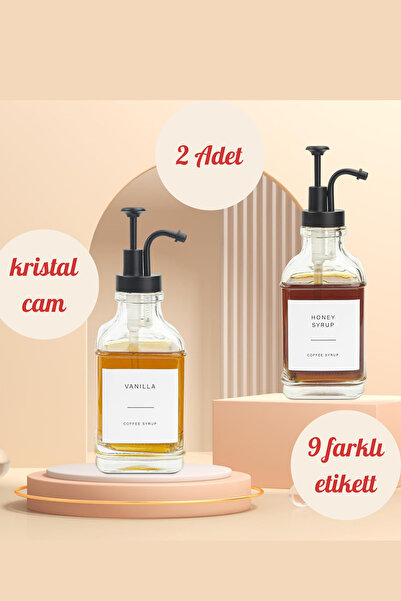 ozbience 2'li Kristal Cam Yağlık ve Şurupluk Seti, 500 ml, 9 Etiketli, Şık Ta...