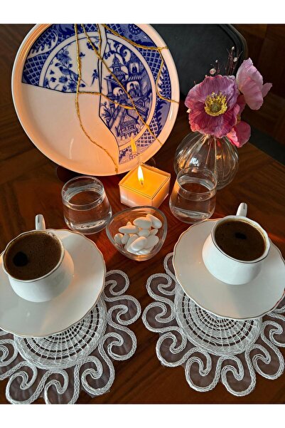 homease Aura Model Decorative Guipure Lace Coffee & Candle Presentation Coast...