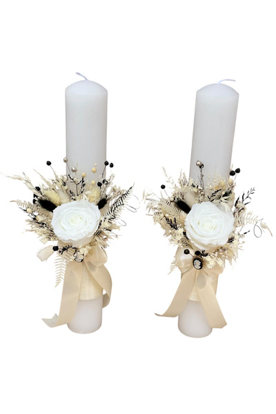 Eventissimi Λαμπάδα γάμου/βάπτισης – 40 cm, φυσικό κερί, διακόσμηση: αποξηραμ...