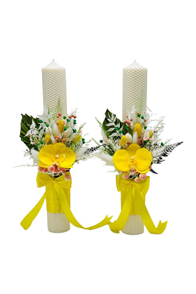 Eventissimi Candle set with floral arrangement for wedding, customizable whit...