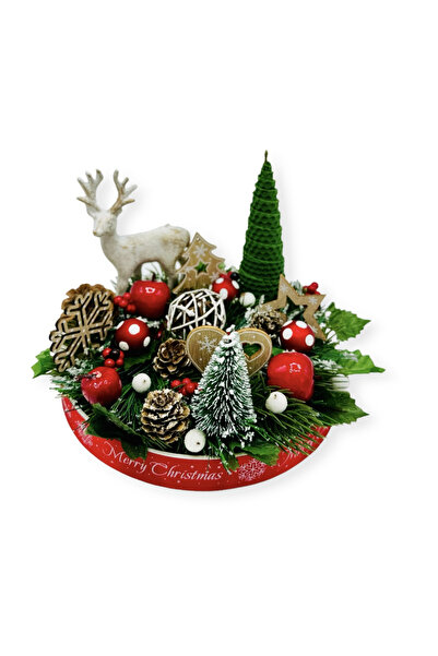 Eventissimi Aranjament de Craciun cu lumanare tip bradut (Verde / Rosu / Alb)