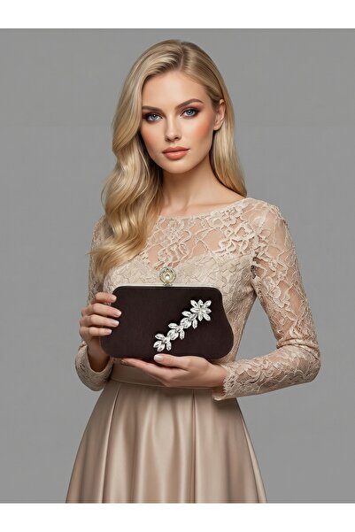 Biçanta Καφέ Ζ.Α.Ρ.Α. Σατέν κρυστάλλινη πέτρα με κεντημένη αλυσίδα Γυναικεία ...