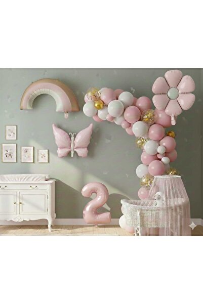 ÇITIPITISTORE Pembe kelebek papatya gökkuşağı rakam golyo balonlu doğum günü ...