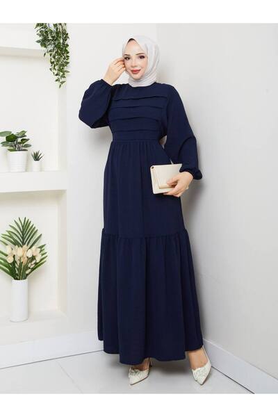 asyadabutik Women's Front Stripe Detailed Tie-Back Ayrobin Hijab Dress