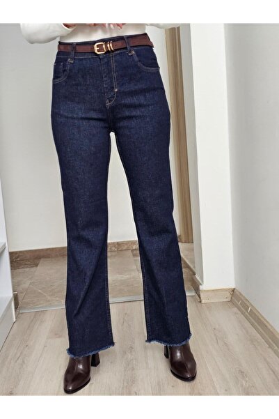 Felix Butik FELİX14584 Paça Püsküllü Koyu Lacivert Jean Pantolon