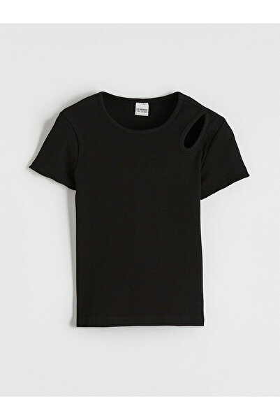 LC Waikiki Black Crew Neck Girls' T-Shirt by Güli̇s Gi̇yi̇m