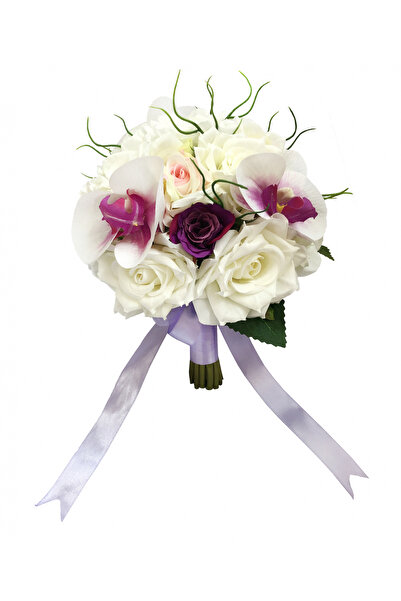 Eventissimi Buchet mediu personalizabil cu trandafiri si orhidee (Alb, Violet)