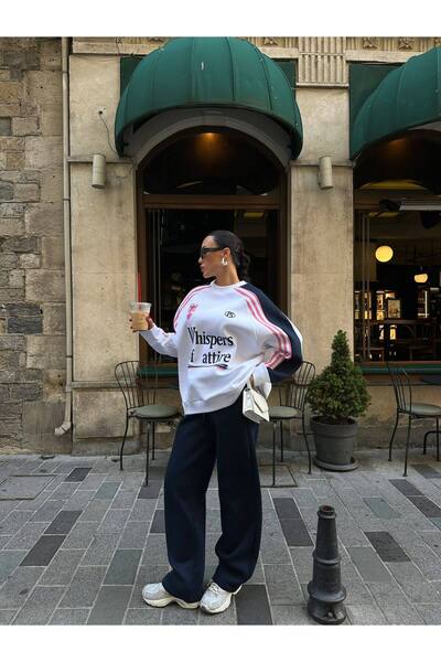 moda gk Şardonlu Oversize Boru Paça Kadın Eşofman Takımı