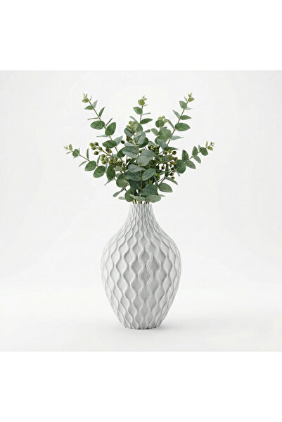 Atatuğ Hediyelik Modern Spiral Design White Marble Textured Decorative Vase a...