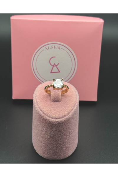 Alsem 18 Ayar Gold Kaplama Kare Tektaş Yüzük , Ciddi İlişki Yüzüğü , Sevgilil...