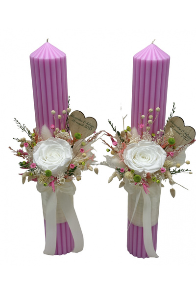 Eventissimi Lumânare cununie/botez – 40 cm, ceară naturală, decor: plante usc...