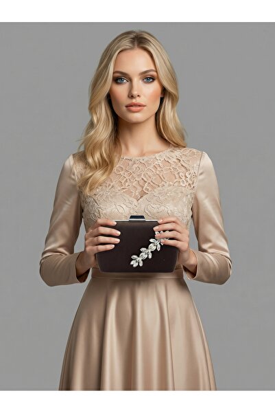 Wedding Fashion Brown Z.A.R.A. Satin Crystal Stone Embroidered Chain Women's ...