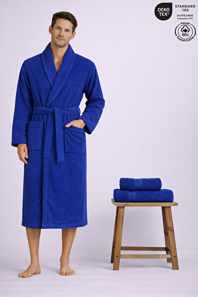 Ellaline Men's Bathrobe 100% Cotton Certified 3-Piece Shawl Collar Striped Na...