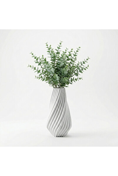 Atatuğ Hediyelik مزهرية زخرفية بتصميم حلزوني حديث من الرخام الأبيض - 19x11 سم