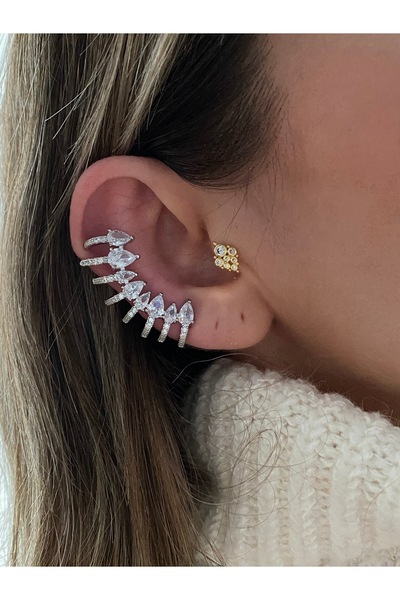 Pinery Jewels Limited Edition - İri Taşlı Kadın Kıkırdak Küpe