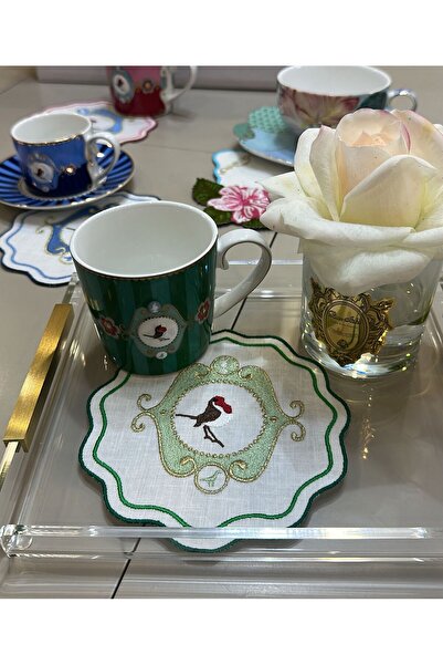 SETANO HOME Dekoratif Kenar Kuş Desenli Kabartmalı Nakış İşlemeli Sunum Peçet...