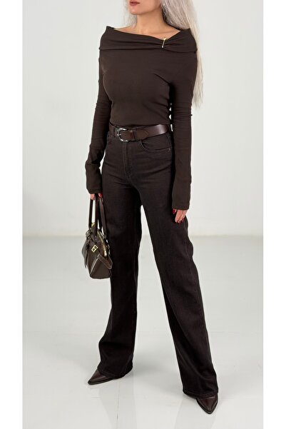 KAROL Kahverengi Yüksek Bel Bol Paça Jean