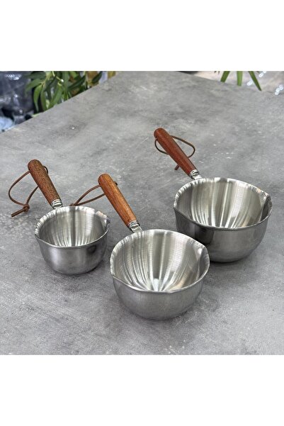 ozbience Şık Çelik Akasya Saplı 3'lü Sosluk Seti, 150 ml, 300 ml ve 500 ml