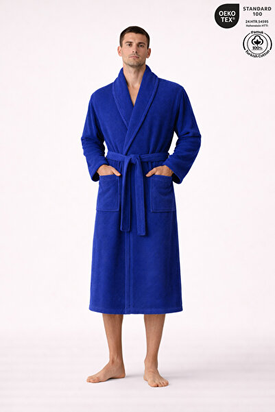 Ellaline Men's Striped Bathrobe 100% Cotton Certified Şalyaka 1 Piece, Bathro...