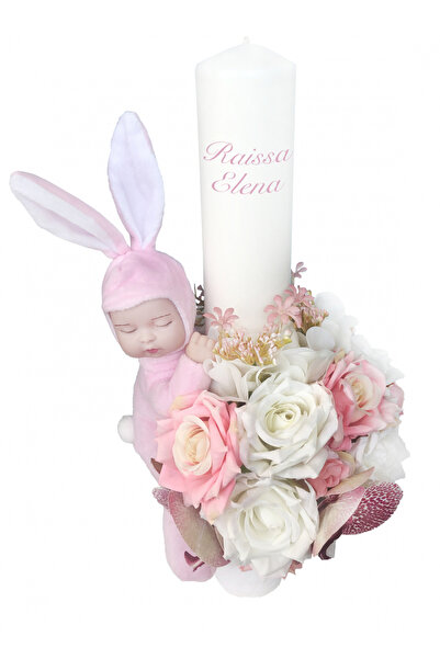 Eventissimi Lumânare cununie/botez – 40 cm, ceară naturală, decor: flori deco...