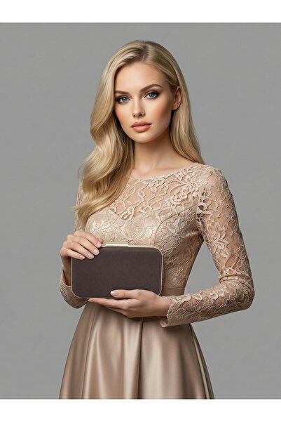 Wedding Fashion براون ز.آ.ر.ا. فستان ساتان كريستال مرصع بالأحجار 2026 للنساء ...