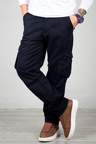 DeepSEA Lacivert Geniş Kesim Gabardin Kargo Pantolon – Likralı Outdoor Stil Ç...