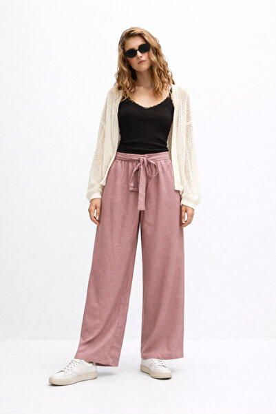 Markazzi Γυναικείο παντελόνι βισκόζης με φαρδιά μπατζάκια και ζώνη στη μέση -...