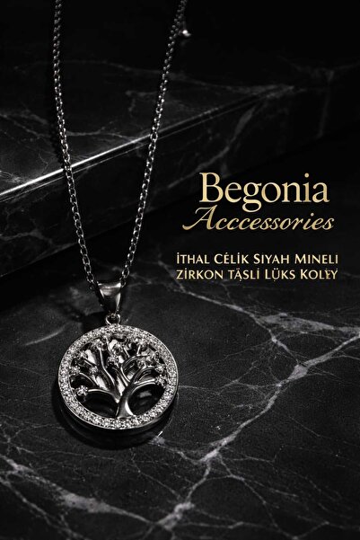 UygunGümüşçülük Imported Steel Black Enamel Necklace Chain Set with Figured Z...