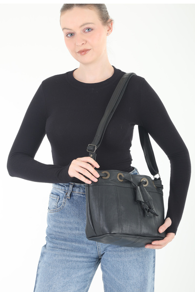 Erzeno Women's Genuine Leather Crossbody Messenger Bag – Bucket Model Black S...