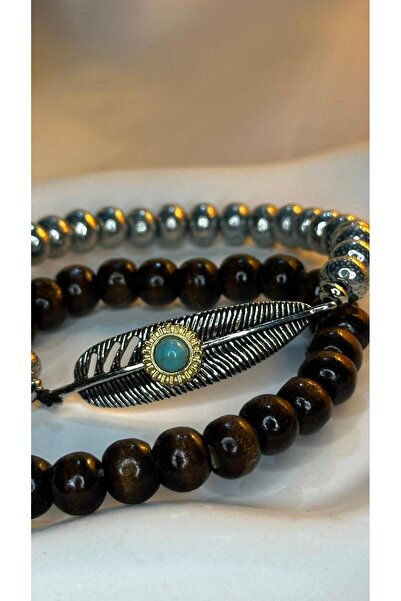 Ferdali Gift for Lover: Feather Figured Turquoise Stone Beaded Bracelet