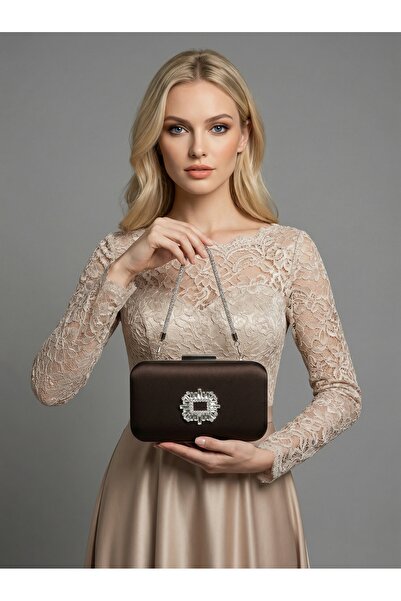 Biçanta Καφέ Ζ.Α.Ρ.Α. Σατέν Ασημί Λεπτομέρεια Κρυστάλλινη Πέτρινη Αλυσίδα Γυν...