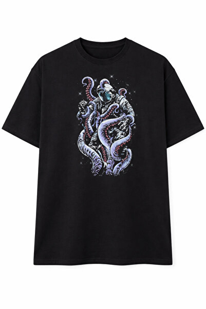 YRN COLLECTION Tricou casual din bumbac, negru, supradimensionat, cu design s...