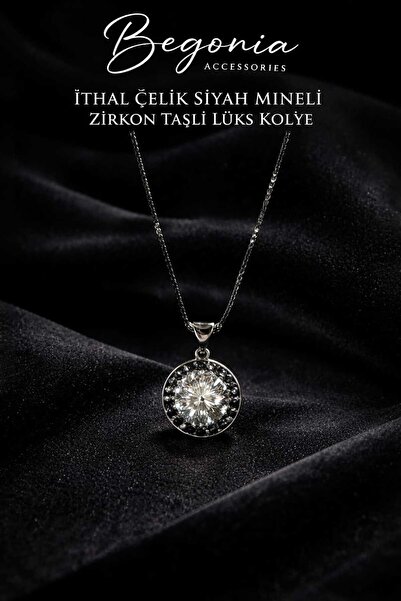 Öte Beri Hayallerin Ötesi Imported Steel Black Enamel Necklace Chain Set with...