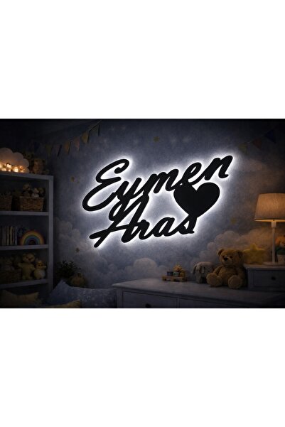 MB DEKOR ATÖLYESİ Kişiye Özel İki İsimli Kalp Figürlü Peri LED’li MDF Duvar D...