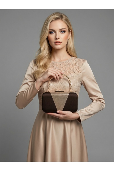 Biçanta Καφέ Ζ.Α.Ρ.Α. Σατέν κρυστάλλινη πέτρα με κεντημένη αλυσίδα Γυναικεία ...