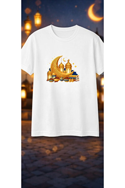 Pink Sky Ramadan Kareem Patterned Unisex Cotton Summer T-Shirt