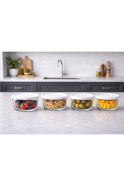 LAV FEYZADE Round Saklama Kabı (380 CC X 4 ADET) Beyaz Kapaklı (LV-RND-211)