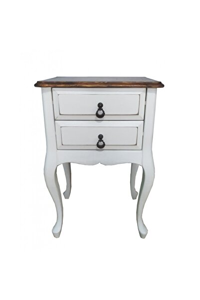 Masifart Pine komodin Çam Beyaz Eskitme Çekmeceli Telefonluk