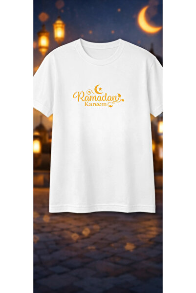 Pink Sky Ramadan Kareem Patterned Unisex Cotton Summer T-Shirt