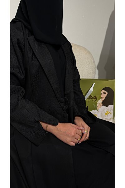 WAHAJ DRESSES Black abaya with a formal collar