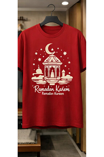 Pink Sky Ramadan Kareem Patterned Unisex Cotton Summer T-Shirt