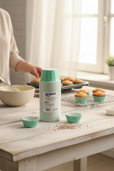 Dolphin Pastel Mint Kağıt Muffin Ve Kek Kapsülü 50 Adet - Su Yeşili Pişirme K...