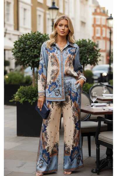 ANBLYs COLLECTION Kruvaze Shirt and Pants Silk Mixed Satin Fabric Lower and U...