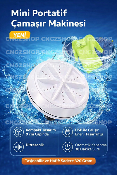 CNGZSHOP Mini Portatif Çamaşır Makinesi | USB Şarjlı Ultrasonik Seyahat Tipi ...