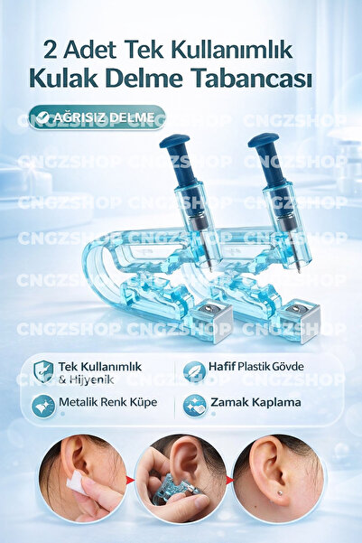 2 Adet Kulak Delme Tabancası (Ağrısız) | Metalik Renk Küpeli Pratik Set