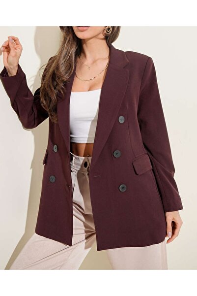 Burcia Double-Breasted Collared Buttoned Lined Blazer Jacket