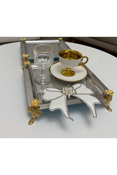 Elzemm store Stainless Steel Square Presentation Tray with 6 Stands and Roses