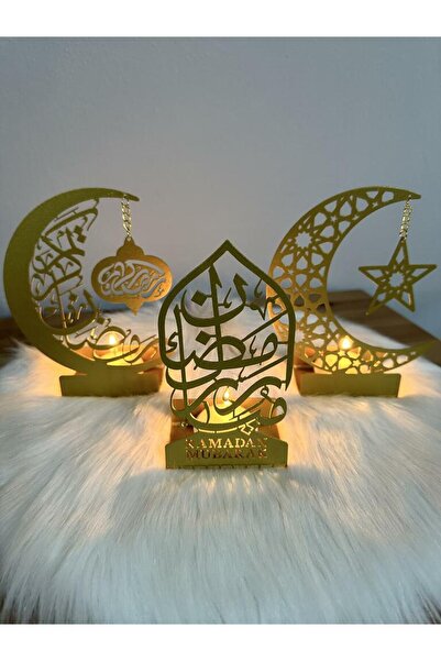 ozbience 3’lü Altın Ramazan Mumluk Seti, Hoşgeldin Ramazan Süsleri, Ev Dekora...